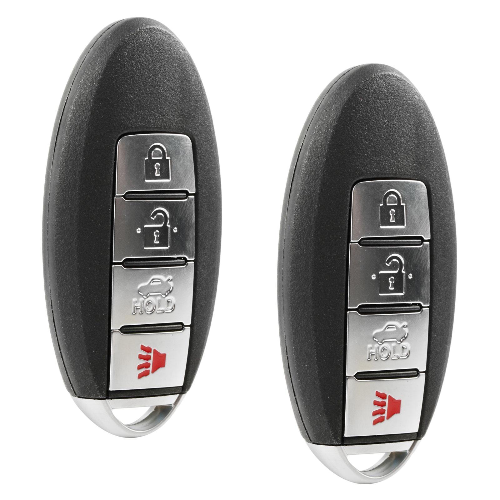 KeylessOption replacement blank key + fob for Nissan Maxima, Sentra, Armada (9TWB1U729, 285E3-EM30D) 4-button key fob with trunk release, 2 pack